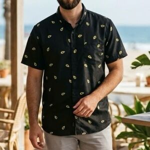Molokai Surf Co. Avocado Print Short Sleeve Button Down Foodie Chef Quirky Funky